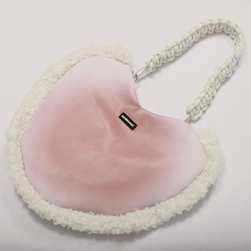 Heart fluffy contrast plaid shoulder handbag
