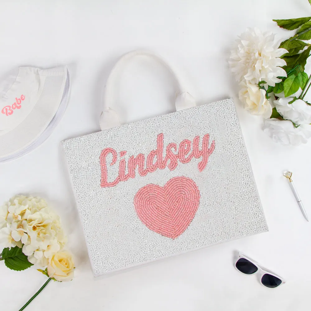 Heart Seed Bead Tote Bag