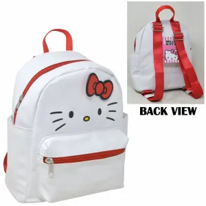 Hello Kitty Face with Red Bow 10 Inch Mini Deluxe Pu Leather Backpack with 1 Front Pocket