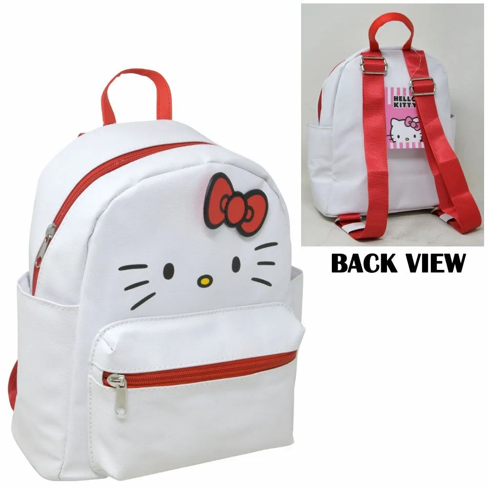 Hello Kitty Face with Red Bow 10 Inch Mini Deluxe Pu Leather Backpack with 1 Front Pocket