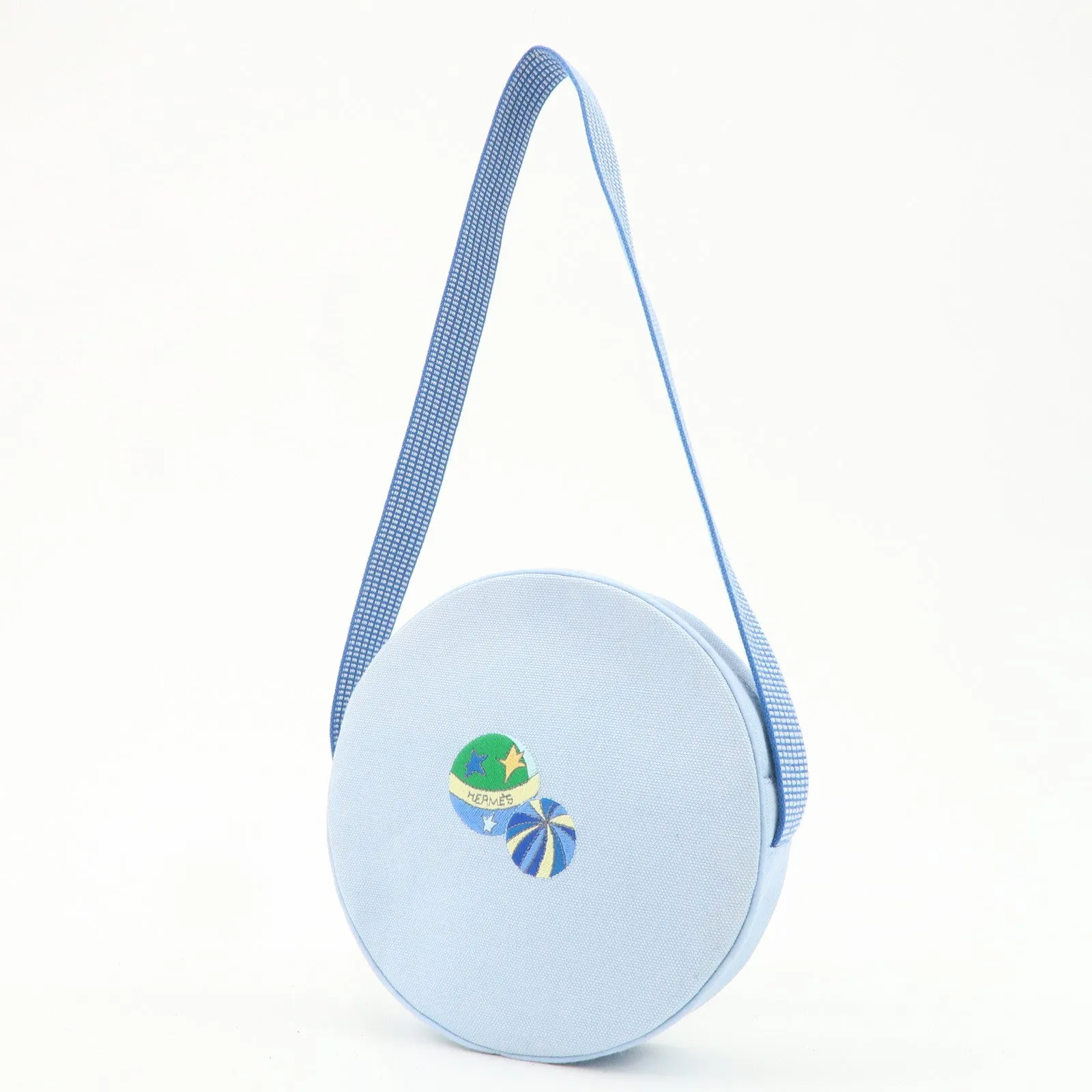 HERMES Circus Sakarecre Cotton Canvas Shoulder Bag Light Blue Used