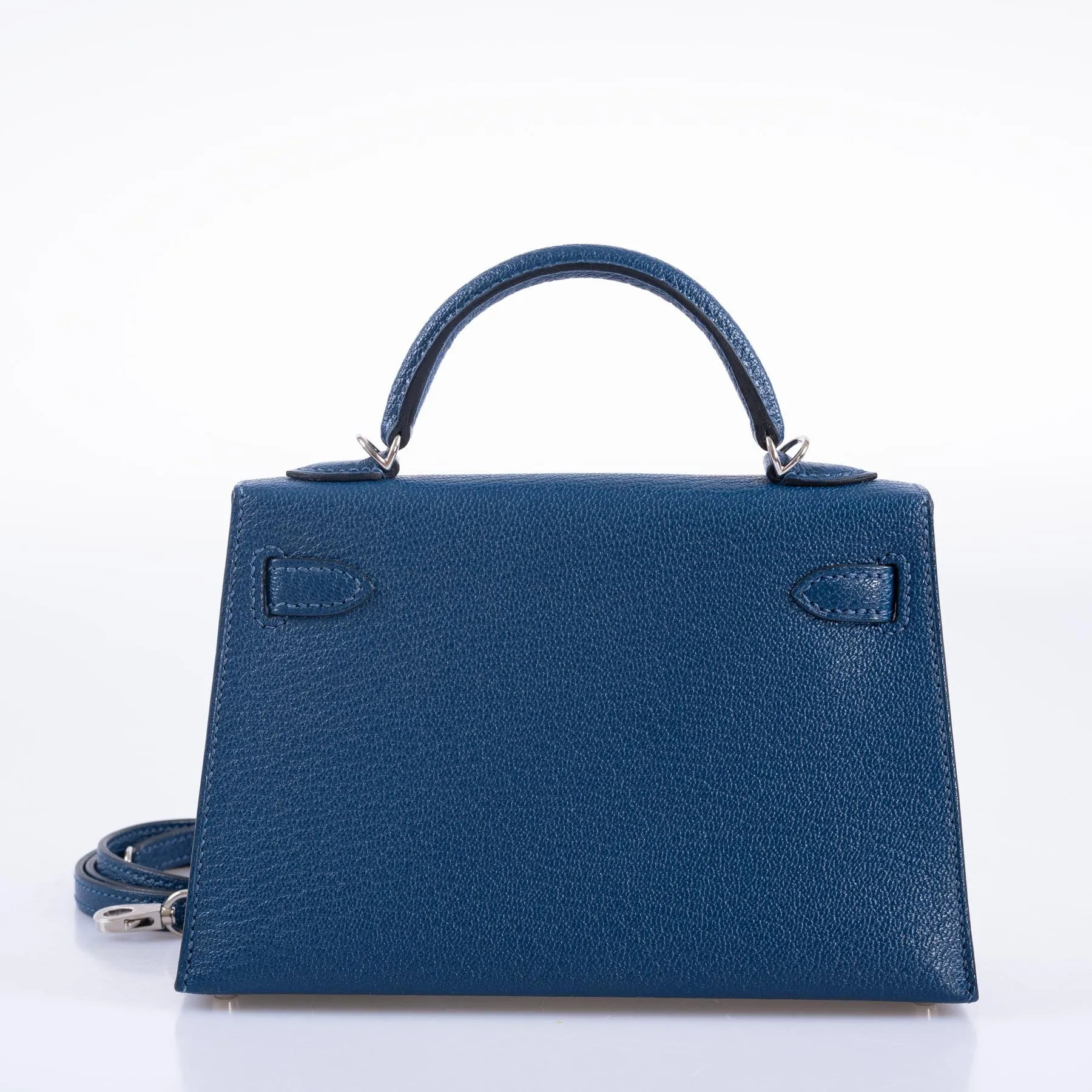 Hermès Kelly 20 Mini II Sellier Verso Blue Deep and Ebène Chèvre Palladium Hardware