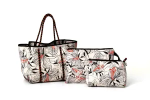HIBISCUS SET: EVERYDAY TOTE   OVERSIZED WRISTLET POUCH   ESSENTIAL POUCH