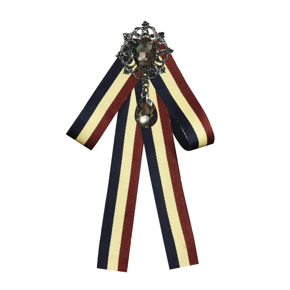 High-grade Retro Black and White Striped Fabric Bow Tie Brooch