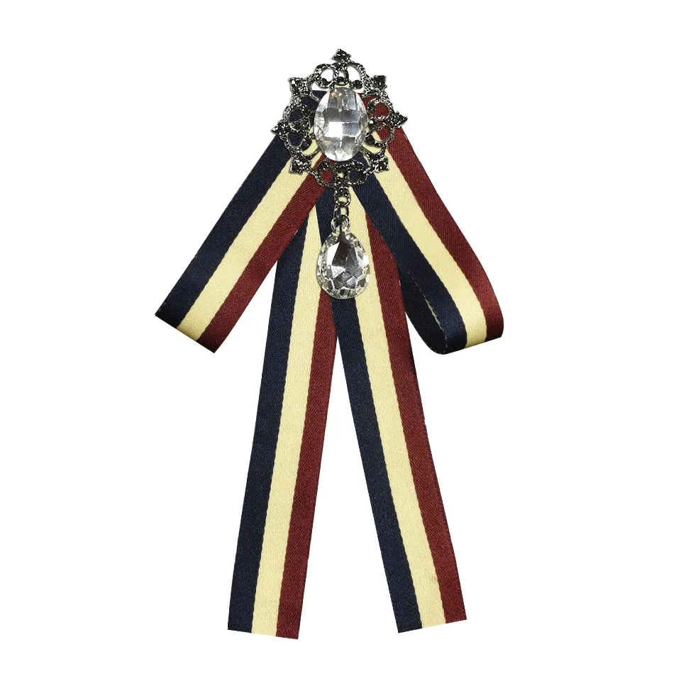 High-grade Retro Black and White Striped Fabric Bow Tie Brooch