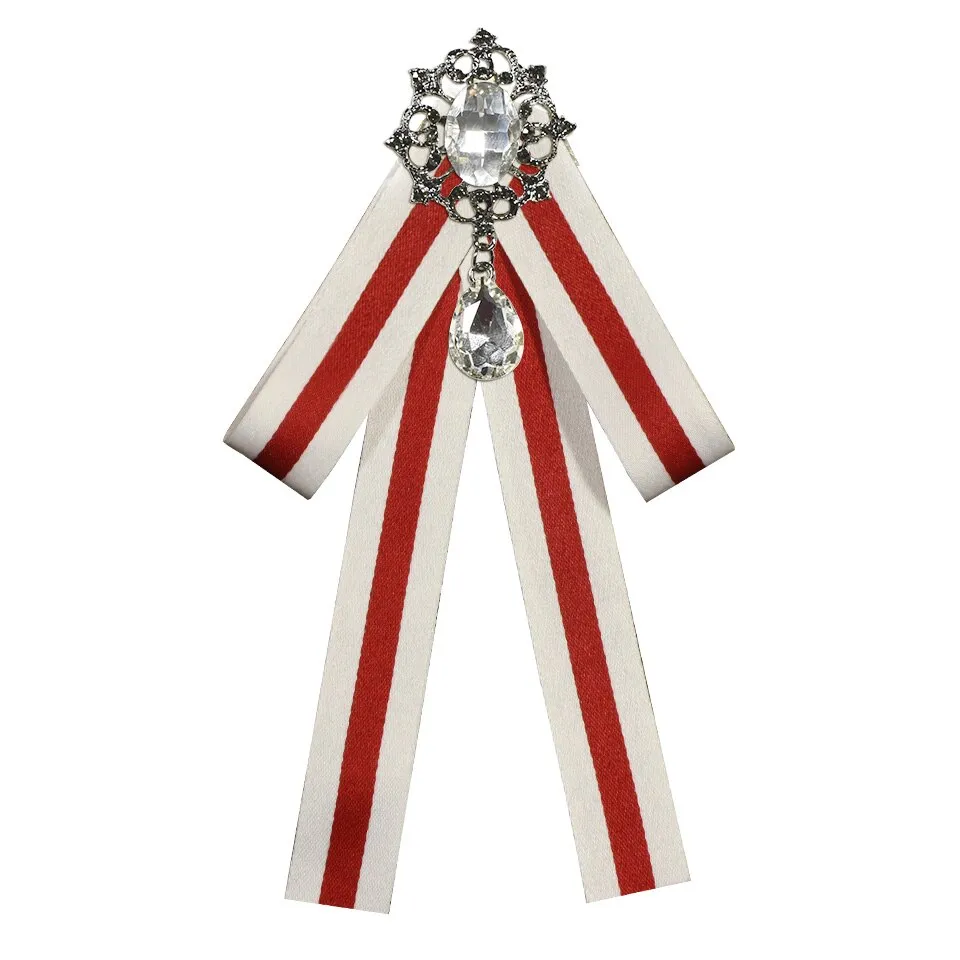 High-grade Retro Black and White Striped Fabric Bow Tie Brooch