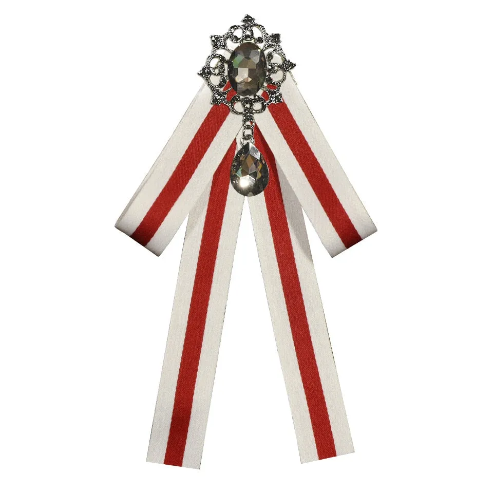 High-grade Retro Black and White Striped Fabric Bow Tie Brooch