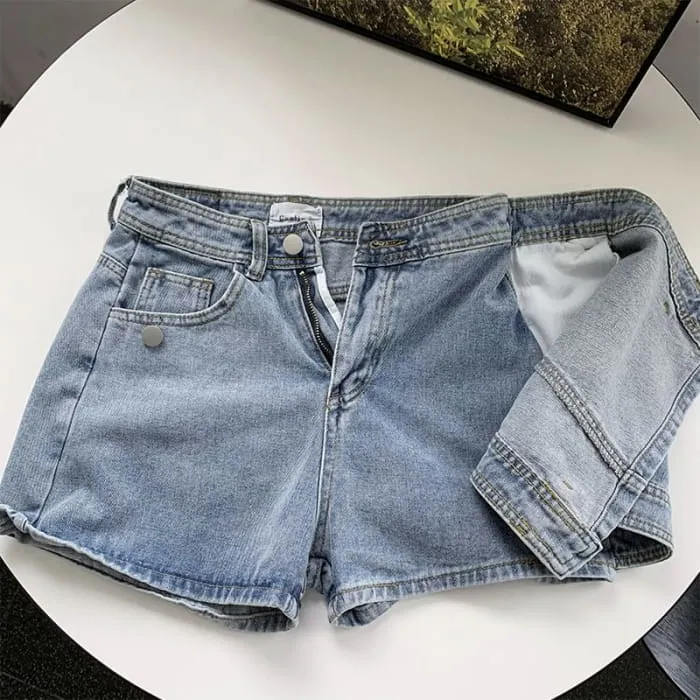 High Waist Washed Asymmetrical Denim Skort