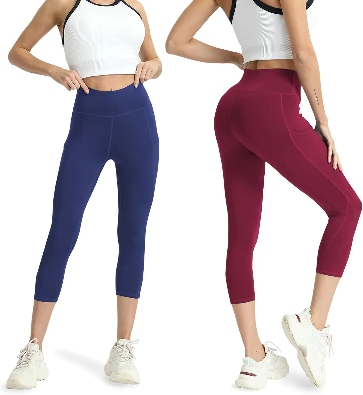High Waisted Yoga Leggings for Women 4 Pack - Tummy Control Workout Capris with Pockets