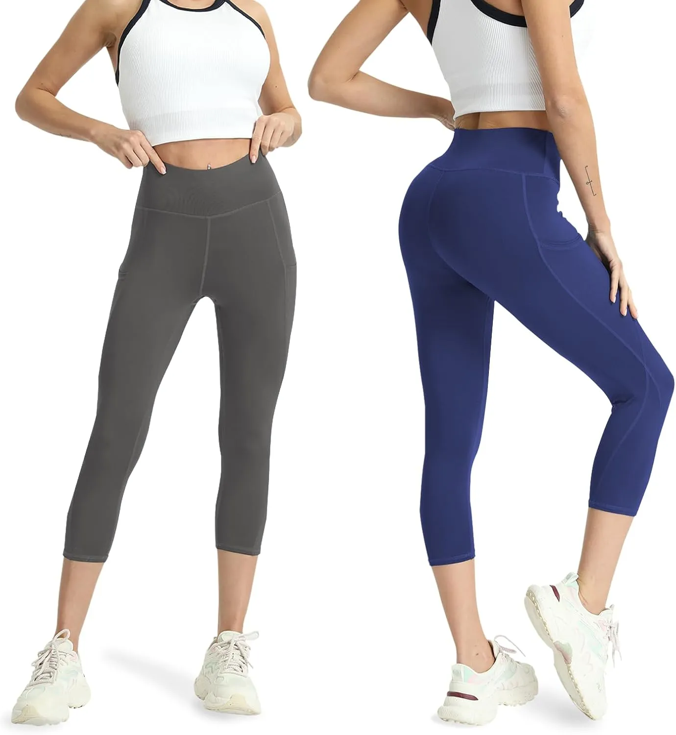 High Waisted Yoga Leggings for Women 4 Pack - Tummy Control Workout Capris with Pockets