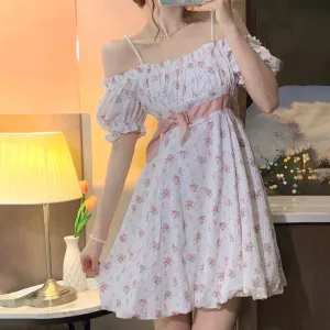 Hnzxzm Floral Strap Fairy Dress Women French Sweet Princess Holiday Party Dress Female Summer Casual Beach Sexy Mini Dress Korean