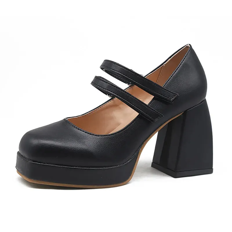 Hnzxzm One Line High Heel Single Shoe Korean Version Versatile Thick Heel Square Toe French Retro Fashion