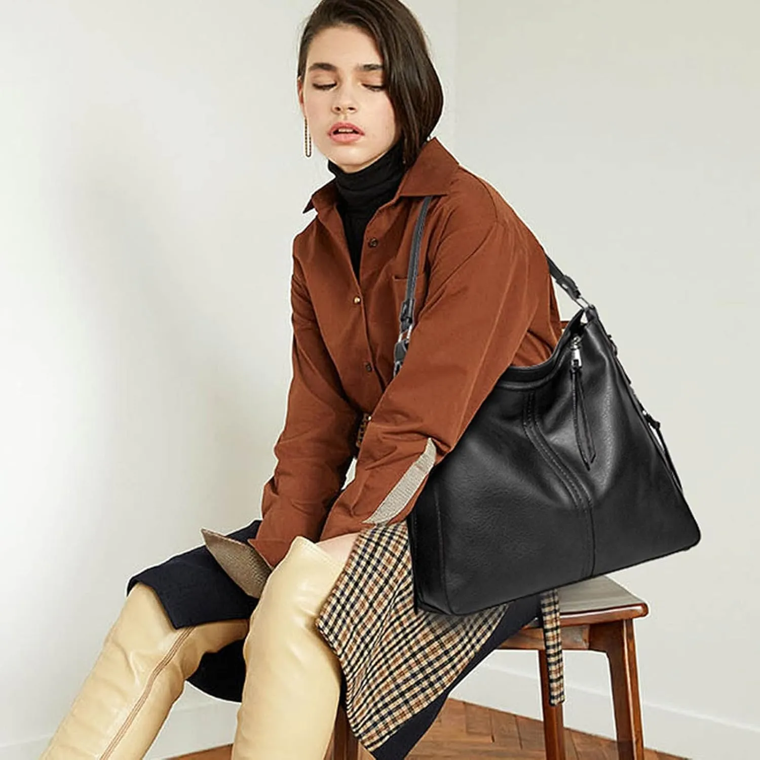 Hobo Bags For Women Retro Soft Leather Large Crossbody Bag Shoulder Handbags For Her Friends Travel College A