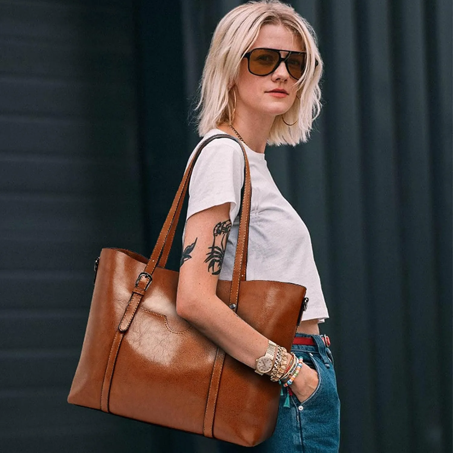 Hobo Bags For Women Retro Soft Leather Large Crossbody Bag Shoulder Handbags For Her Friends Travel College A
