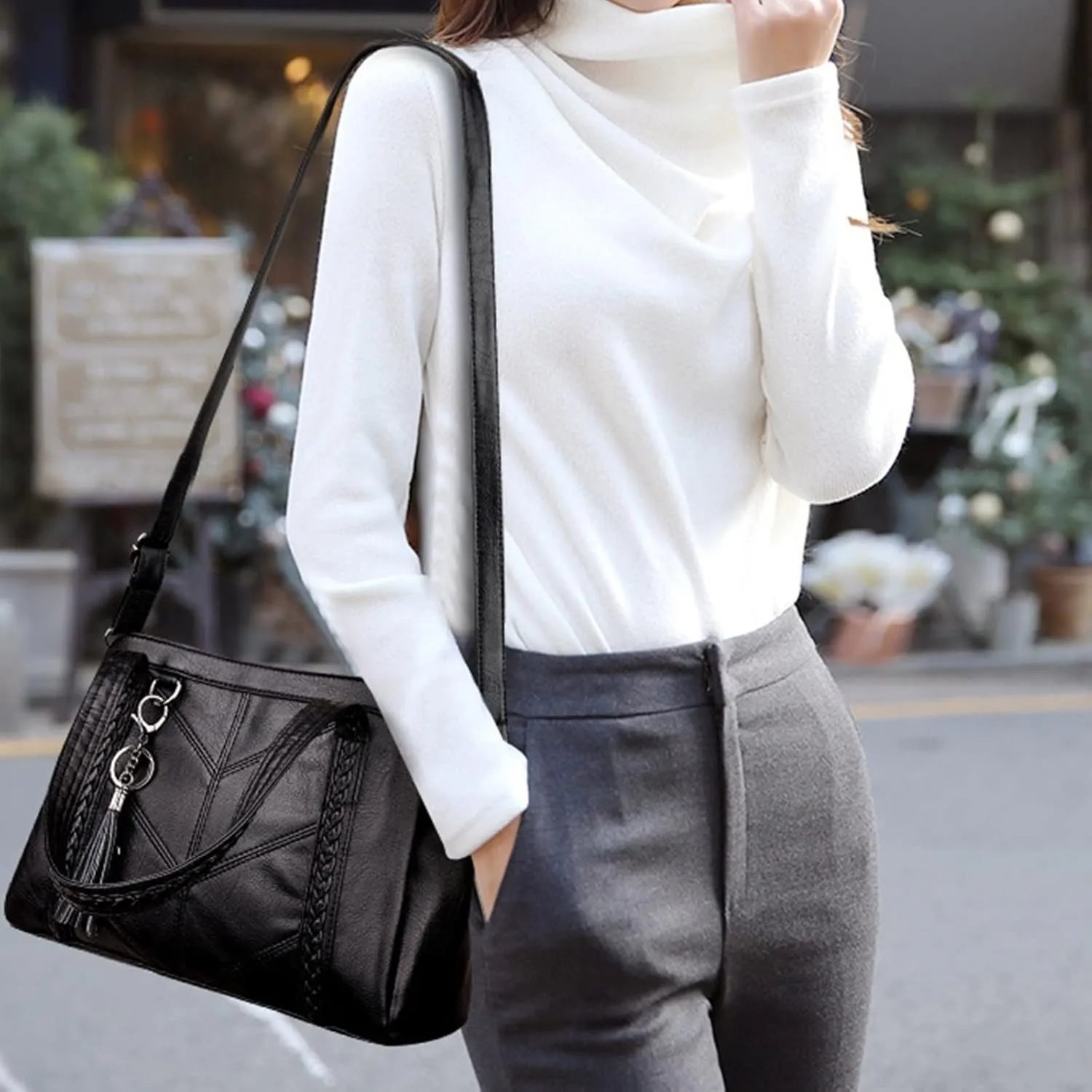 Hobo Hobo Crossbody Purses for Women Shoulder Bag Multipocket Soft Purses Removable Strap Leather Handbags