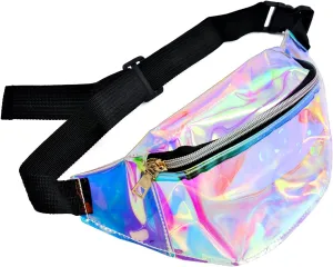 Holographic Clear Fanny Pack for Mother's Day Gift, Fashion Iridescent Waist Bag, Girls Shiny Neon Waist Purse for Trip, Rave, Concert, Festival, Running, Sporting Events, Rainbow, One Size