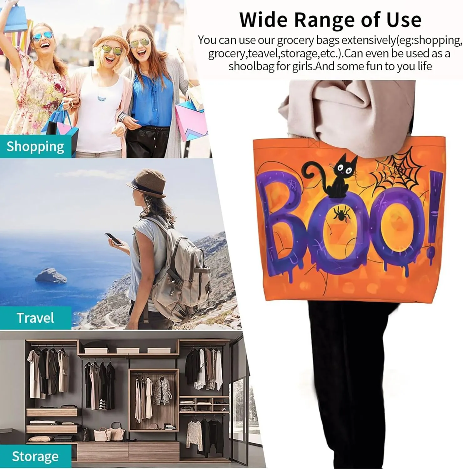 Hufuaoey Halloween Tote Bag Women Travel Tote Bag With Zipper Large Tote Bags Beach Work Handbag Tote Bag Purse