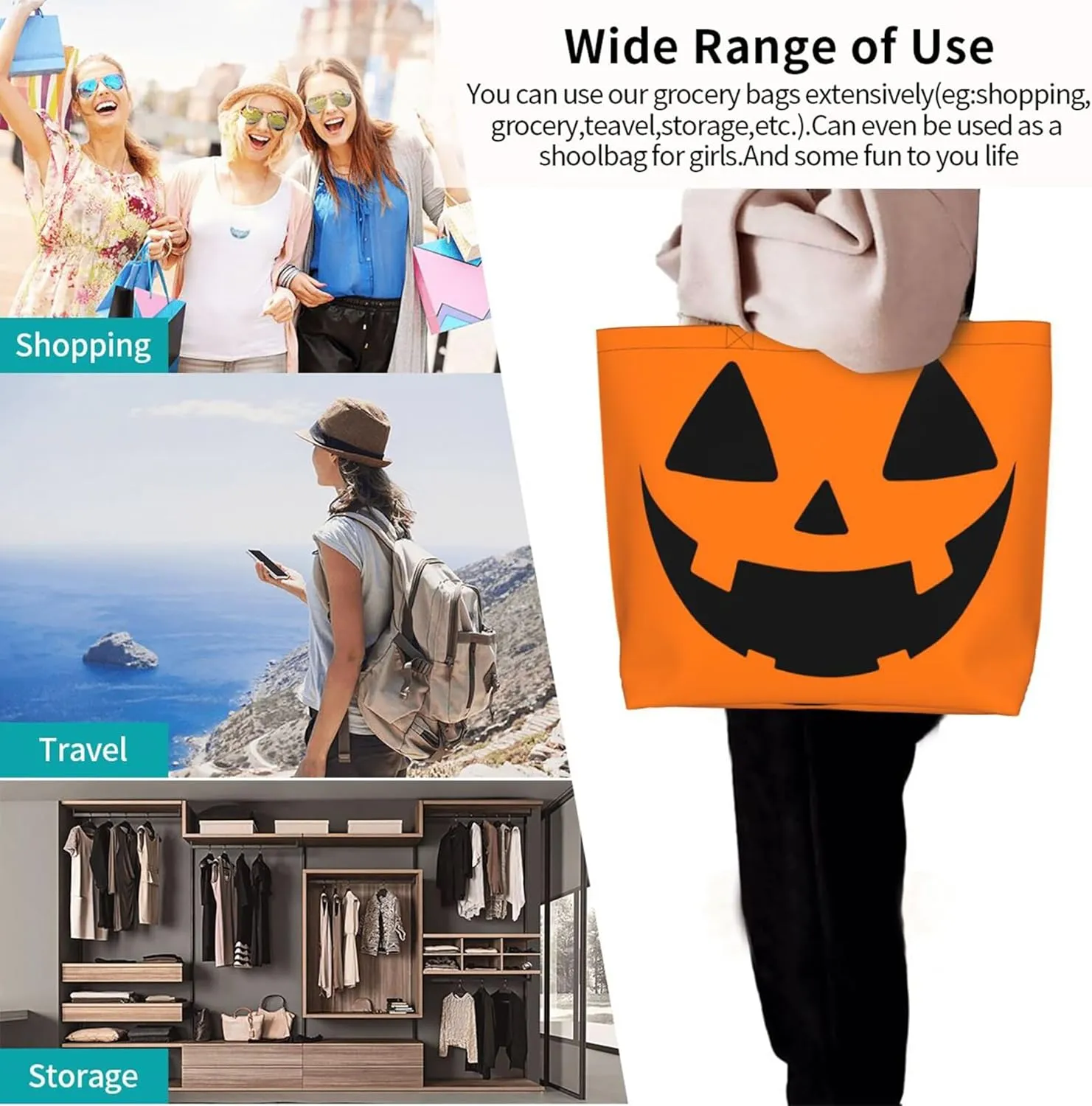 Hufuaoey Halloween Tote Bag Women Travel Tote Bag With Zipper Large Tote Bags Beach Work Handbag Tote Bag Purse
