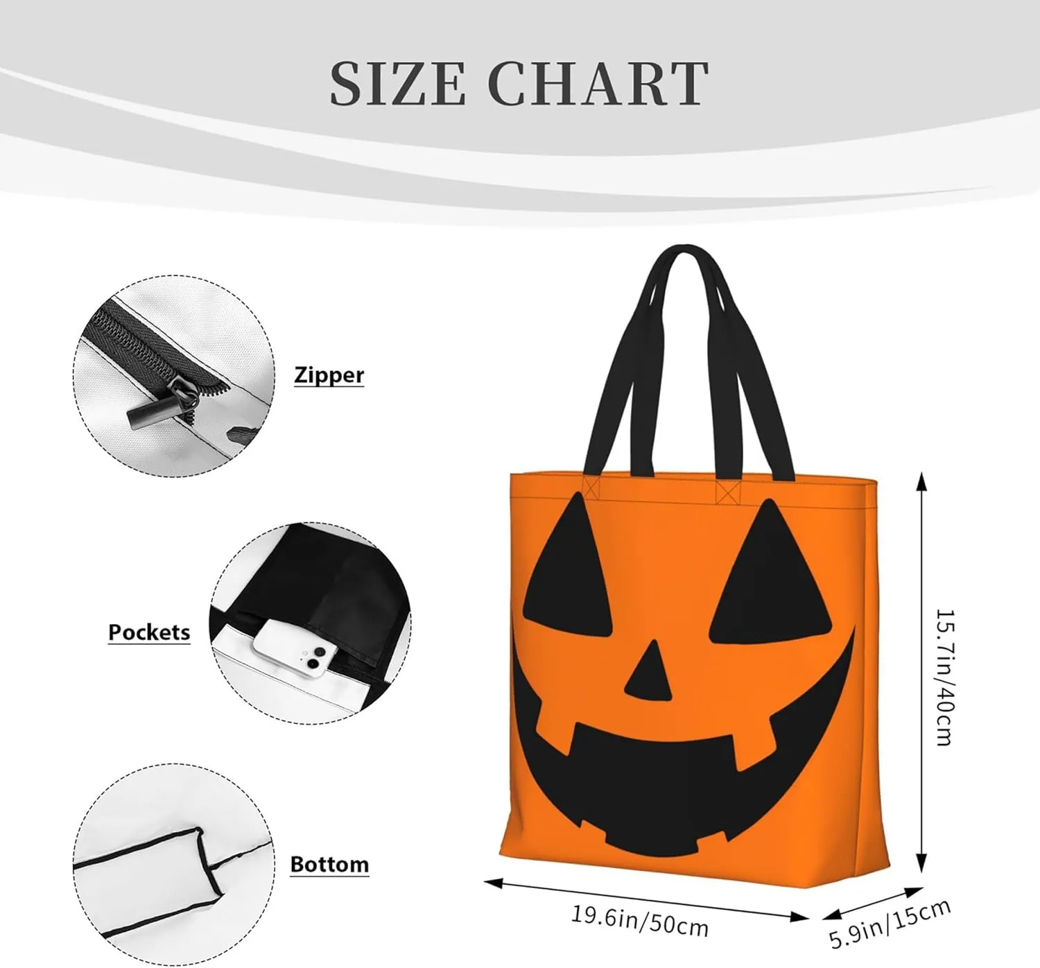 Hufuaoey Halloween Tote Bag Women Travel Tote Bag With Zipper Large Tote Bags Beach Work Handbag Tote Bag Purse