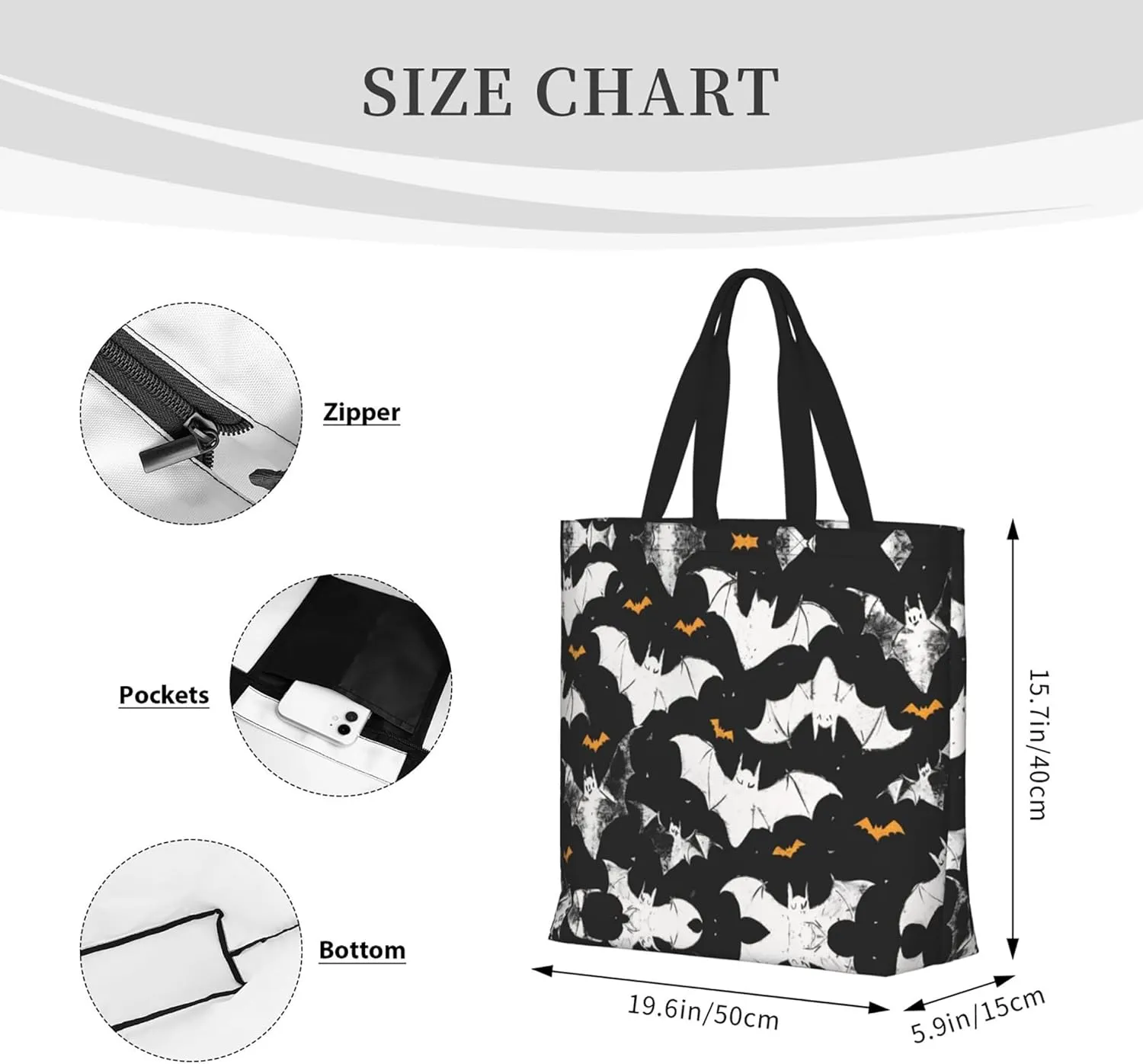 Hufuaoey Halloween Tote Bag Women Travel Tote Bag With Zipper Large Tote Bags Beach Work Handbag Tote Bag Purse