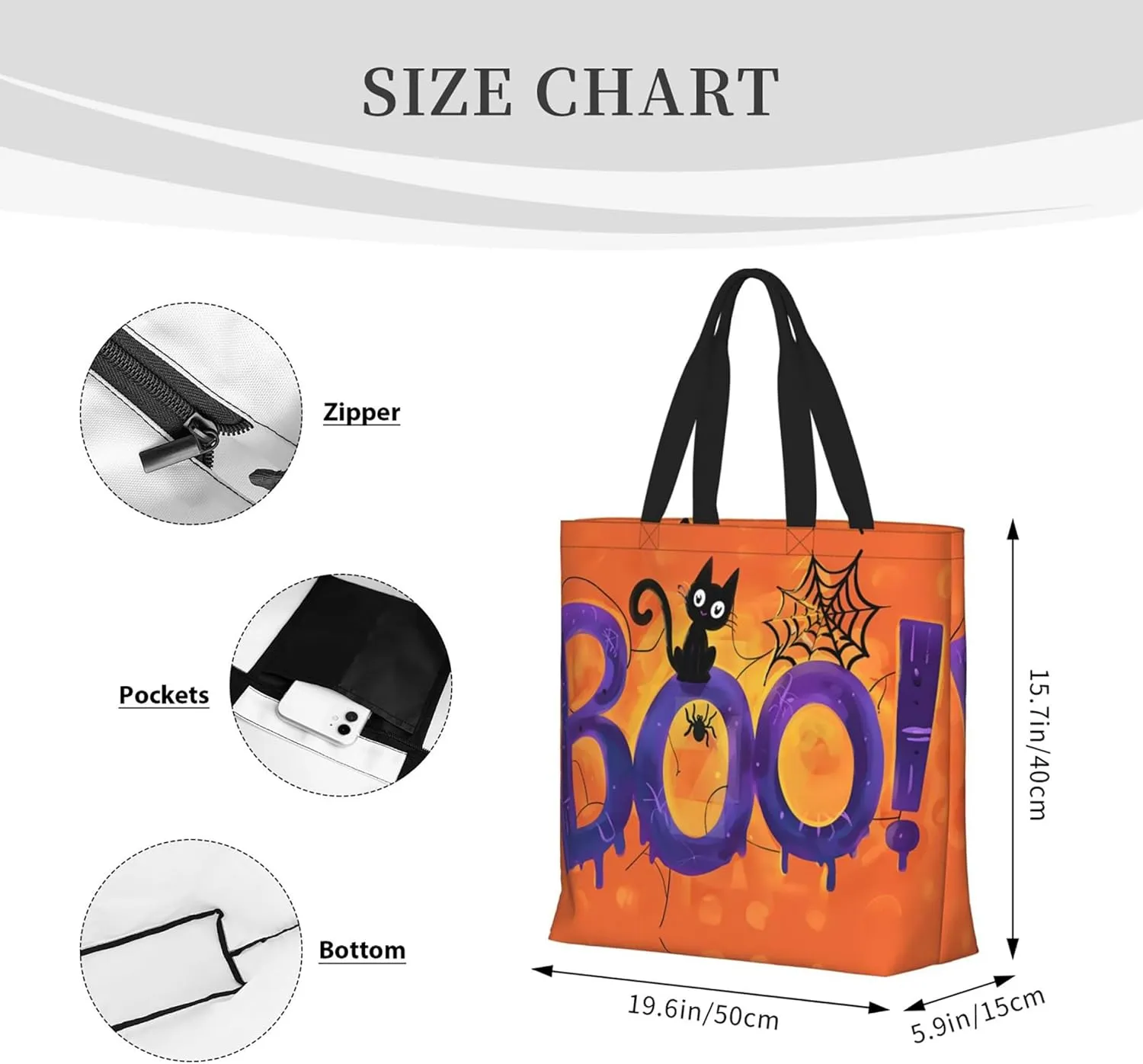 Hufuaoey Halloween Tote Bag Women Travel Tote Bag With Zipper Large Tote Bags Beach Work Handbag Tote Bag Purse