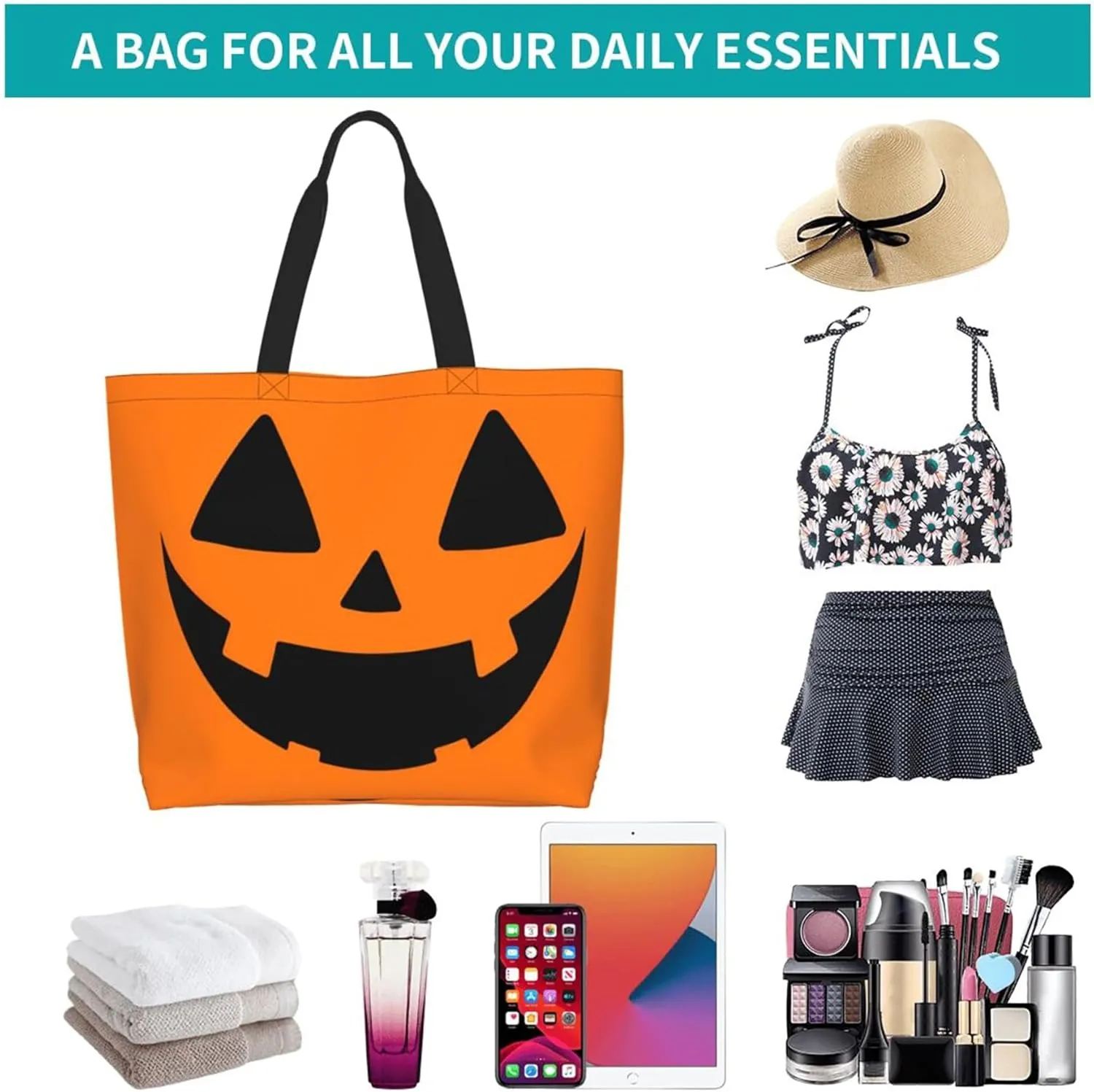 Hufuaoey Halloween Tote Bag Women Travel Tote Bag With Zipper Large Tote Bags Beach Work Handbag Tote Bag Purse