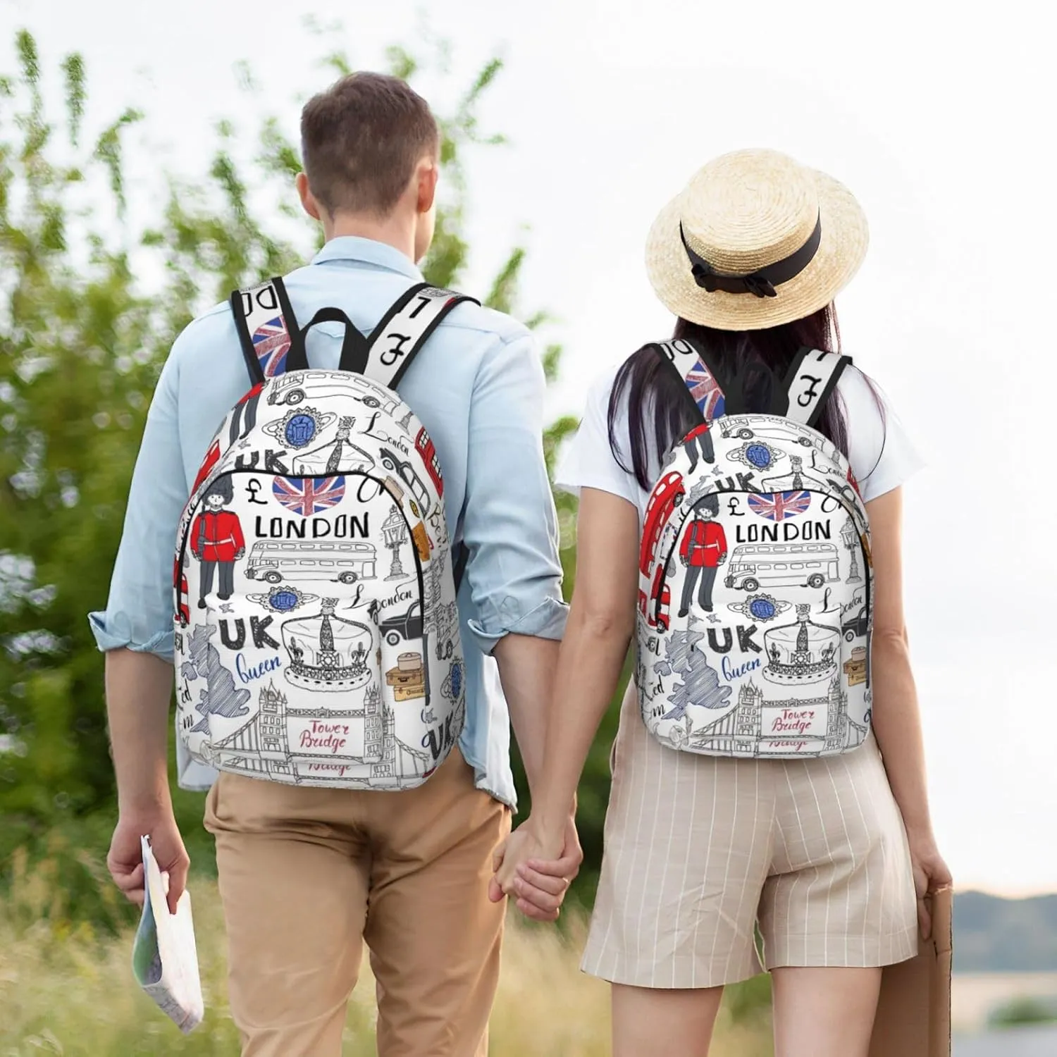 I Love London Print Canvas Backpack Women,Mens Travel Casual Daypack Bookbag For Laptop Work Travel Hiking