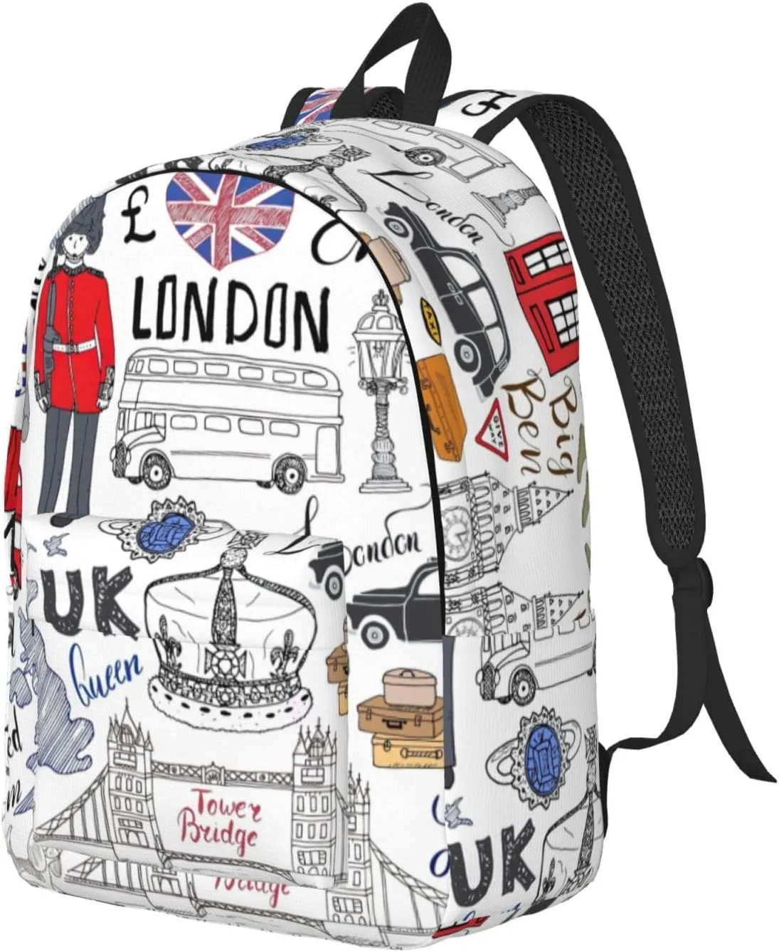 I Love London Print Canvas Backpack Women,Mens Travel Casual Daypack Bookbag For Laptop Work Travel Hiking