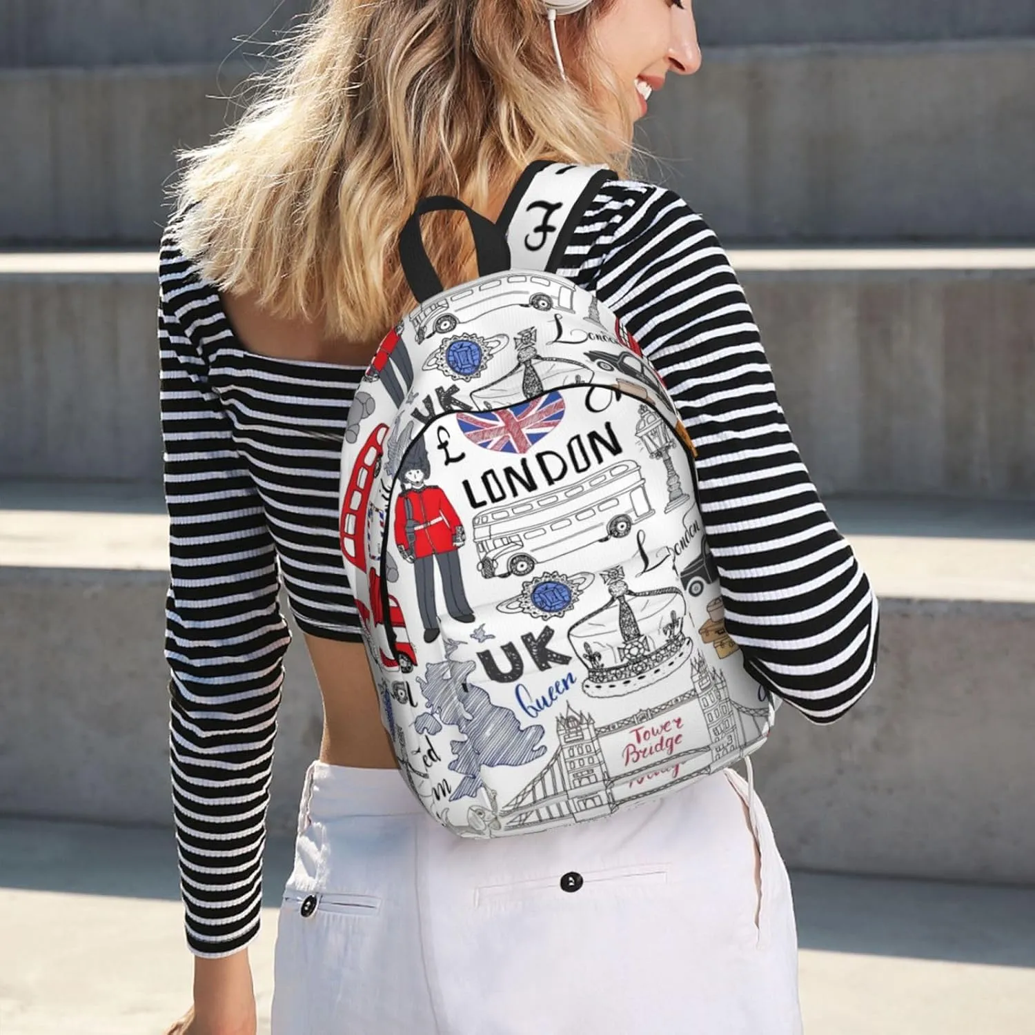 I Love London Print Canvas Backpack Women,Mens Travel Casual Daypack Bookbag For Laptop Work Travel Hiking