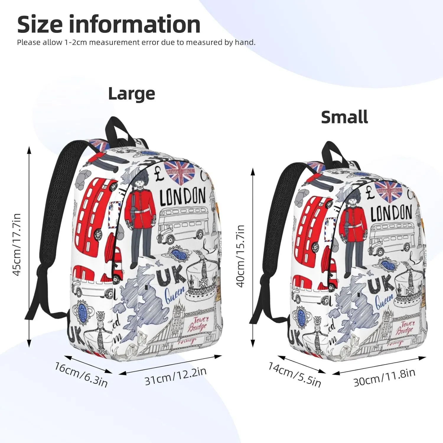 I Love London Print Canvas Backpack Women,Mens Travel Casual Daypack Bookbag For Laptop Work Travel Hiking