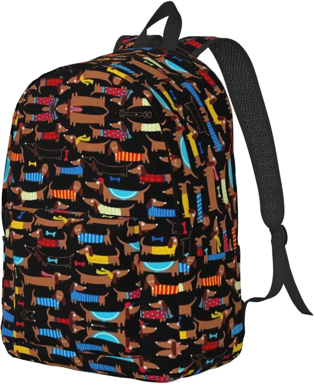 I Love My Dog Dachshunds Print Canvas Backpack Women,Mens Travel Casual Daypack Bookbag For Laptop Work Travel Hiking