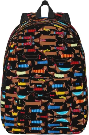 I Love My Dog Dachshunds Print Canvas Backpack Women,Mens Travel Casual Daypack Bookbag For Laptop Work Travel Hiking