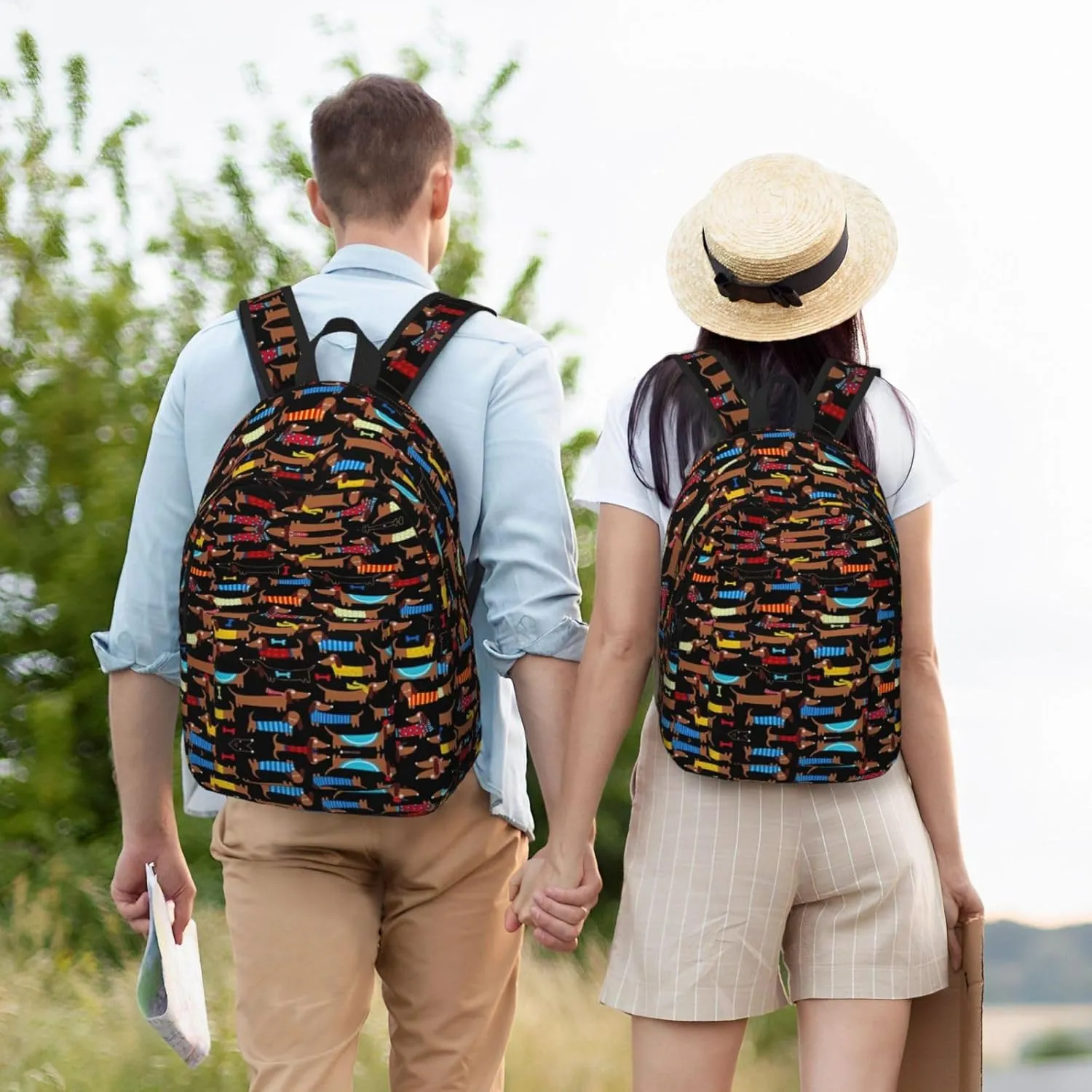 I Love My Dog Dachshunds Print Canvas Backpack Women,Mens Travel Casual Daypack Bookbag For Laptop Work Travel Hiking