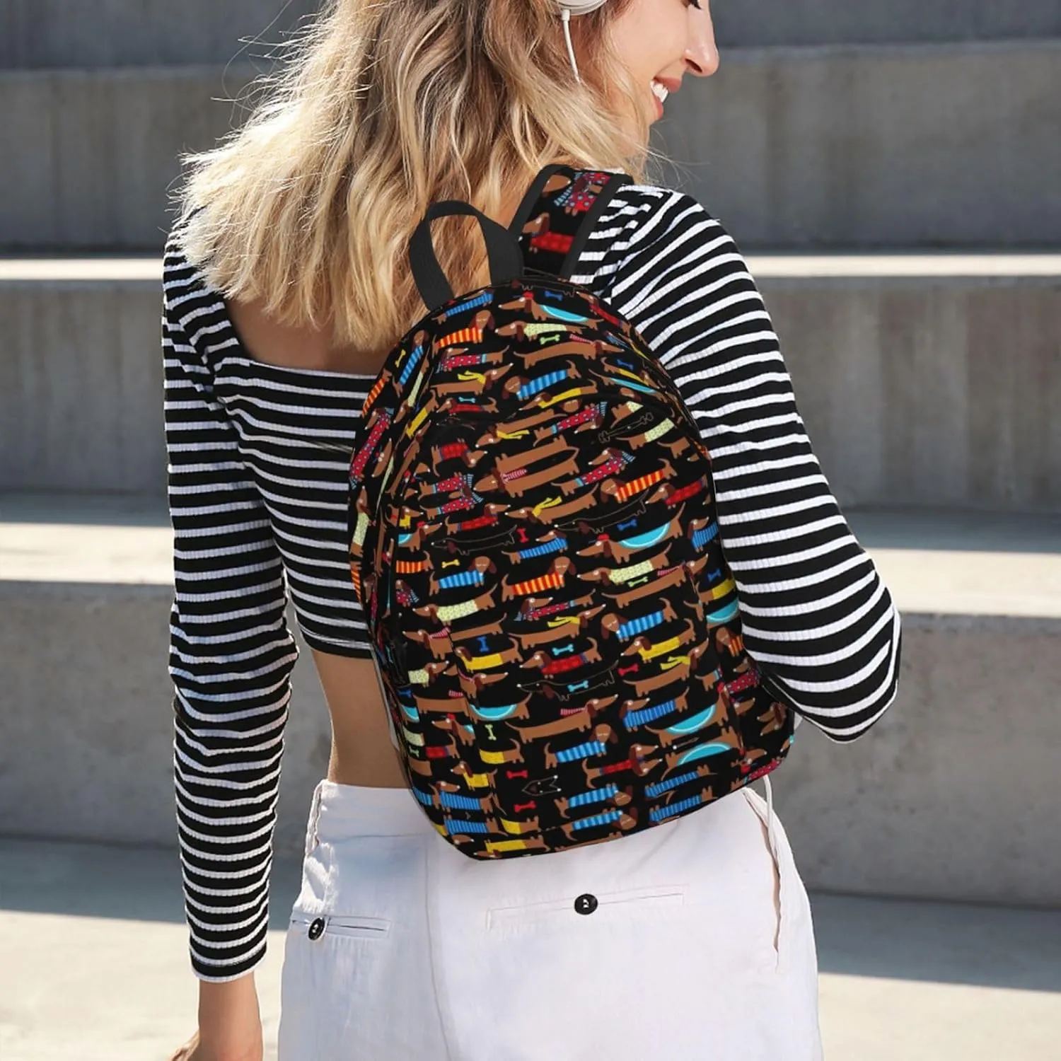 I Love My Dog Dachshunds Print Canvas Backpack Women,Mens Travel Casual Daypack Bookbag For Laptop Work Travel Hiking
