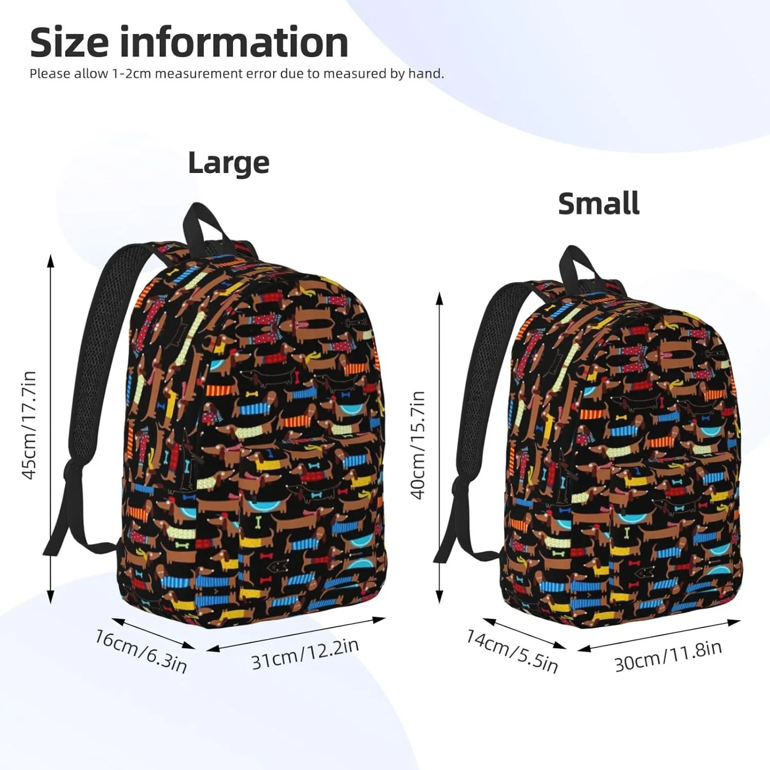 I Love My Dog Dachshunds Print Canvas Backpack Women,Mens Travel Casual Daypack Bookbag For Laptop Work Travel Hiking