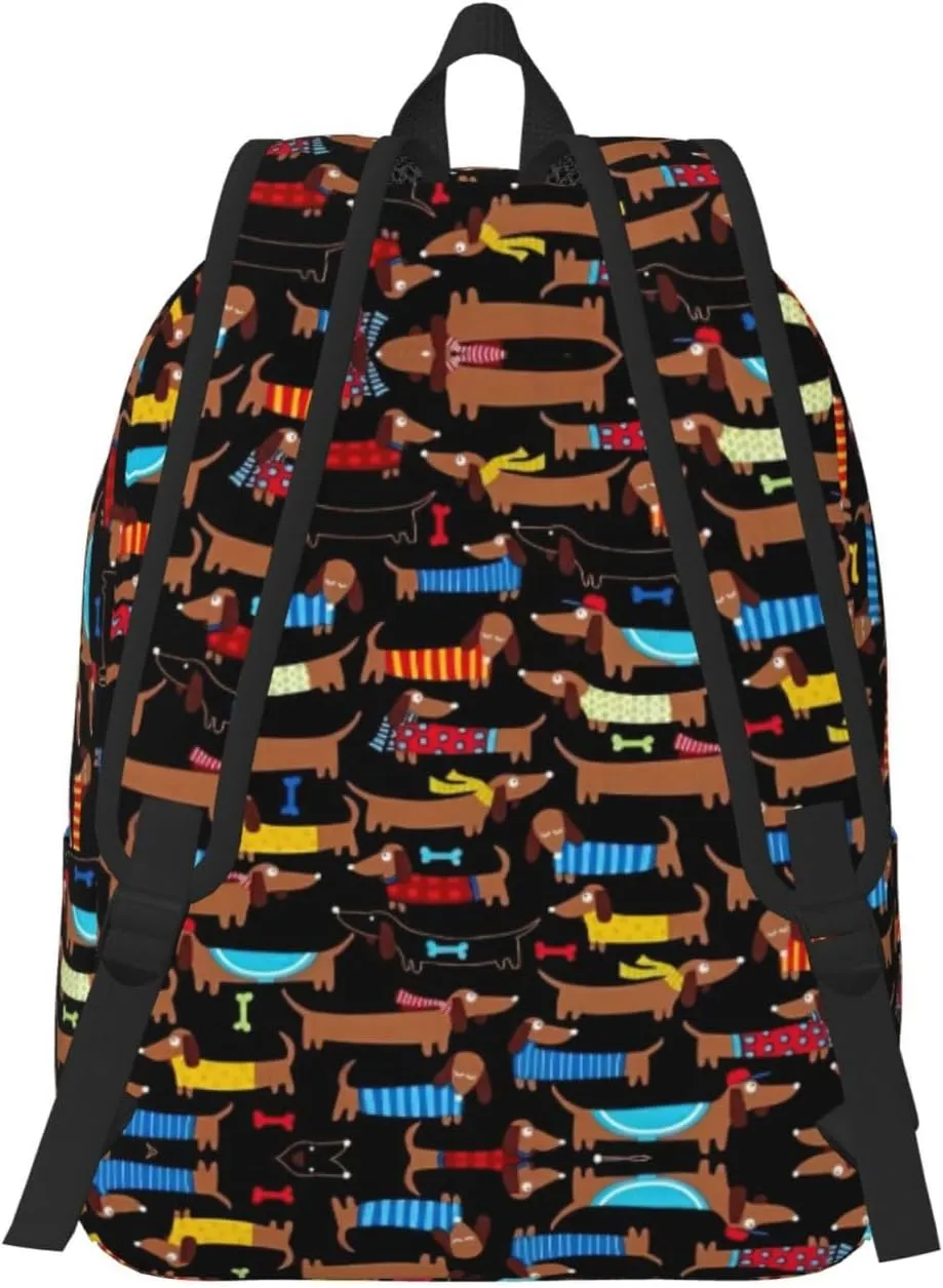 I Love My Dog Dachshunds Print Canvas Backpack Women,Mens Travel Casual Daypack Bookbag For Laptop Work Travel Hiking