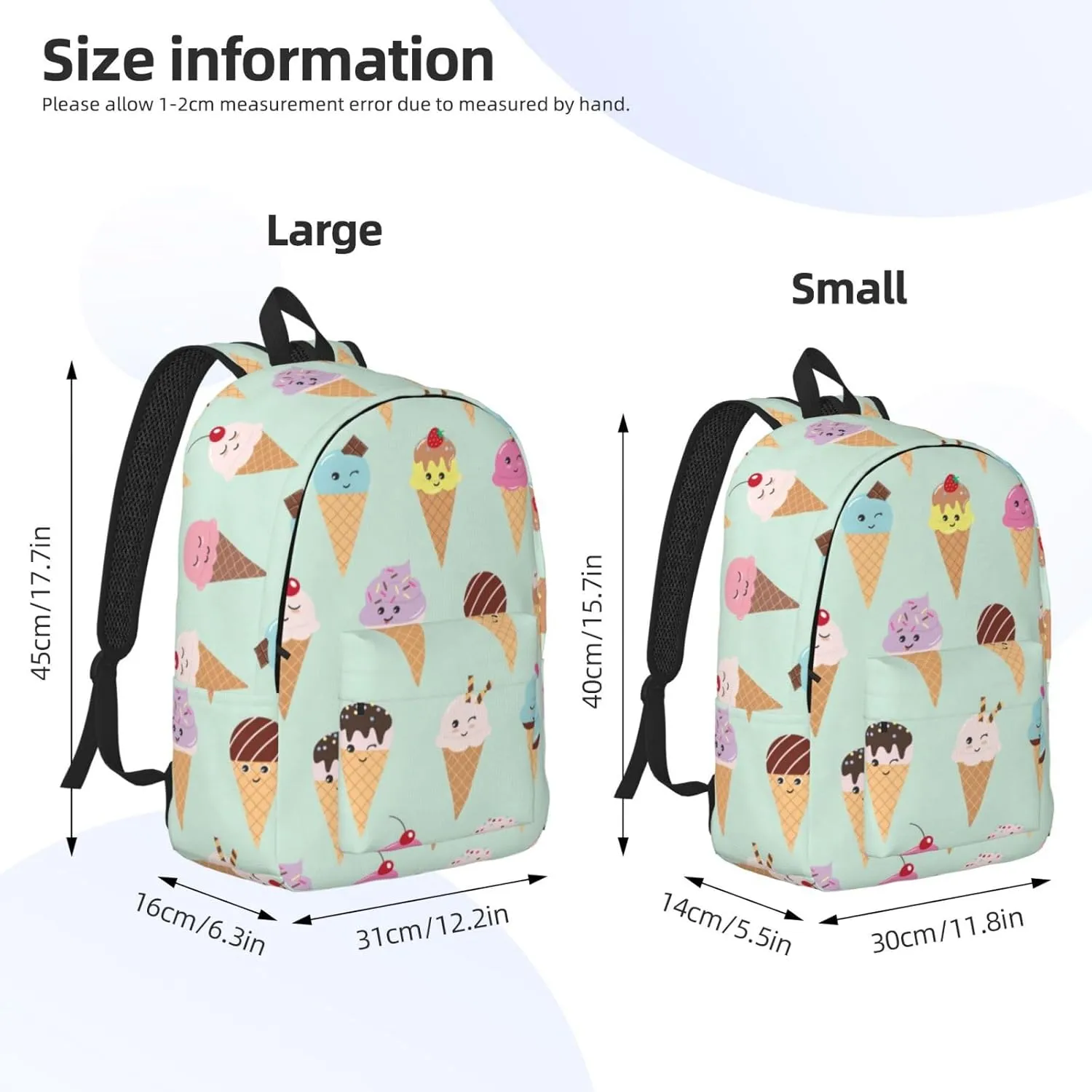 Ice Cream Cones Print Canvas Backpack Women,Mens Travel Casual Daypack Bookbag For Laptop Work Travel Hiking