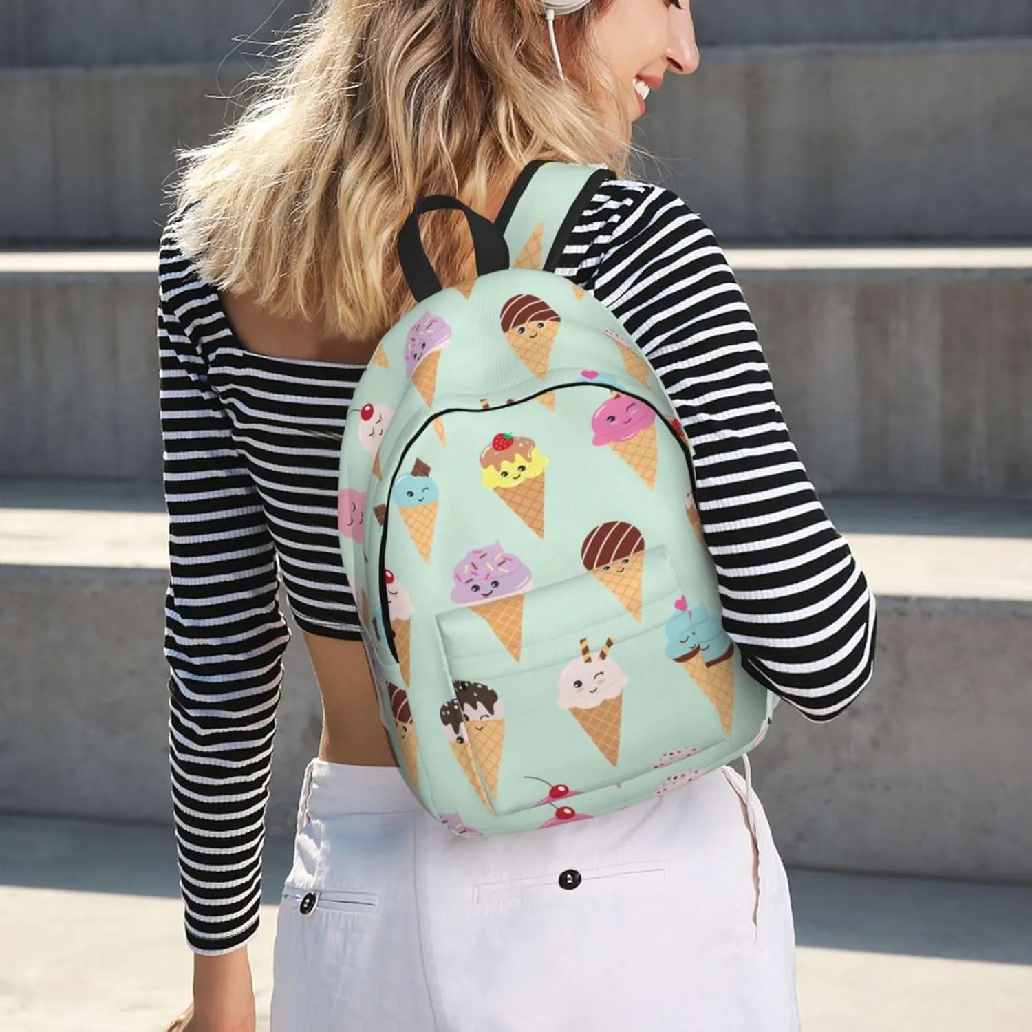 Ice Cream Cones Print Canvas Backpack Women,Mens Travel Casual Daypack Bookbag For Laptop Work Travel Hiking