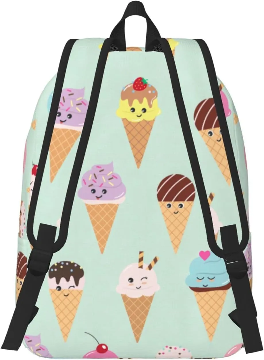 Ice Cream Cones Print Canvas Backpack Women,Mens Travel Casual Daypack Bookbag For Laptop Work Travel Hiking