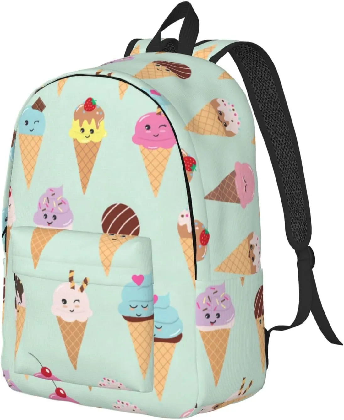 Ice Cream Cones Print Canvas Backpack Women,Mens Travel Casual Daypack Bookbag For Laptop Work Travel Hiking