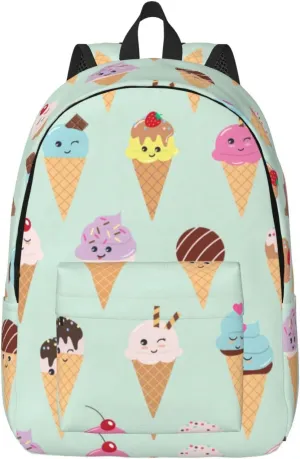 Ice Cream Cones Print Canvas Backpack Women,Mens Travel Casual Daypack Bookbag For Laptop Work Travel Hiking