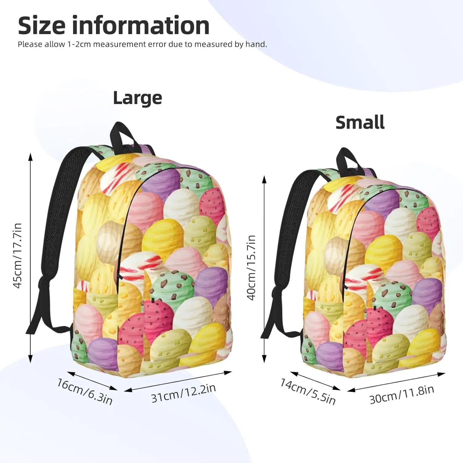 Ice Cream Print Canvas Backpack Women,Mens Travel Casual Daypack Bookbag For Laptop Work Travel Hiking