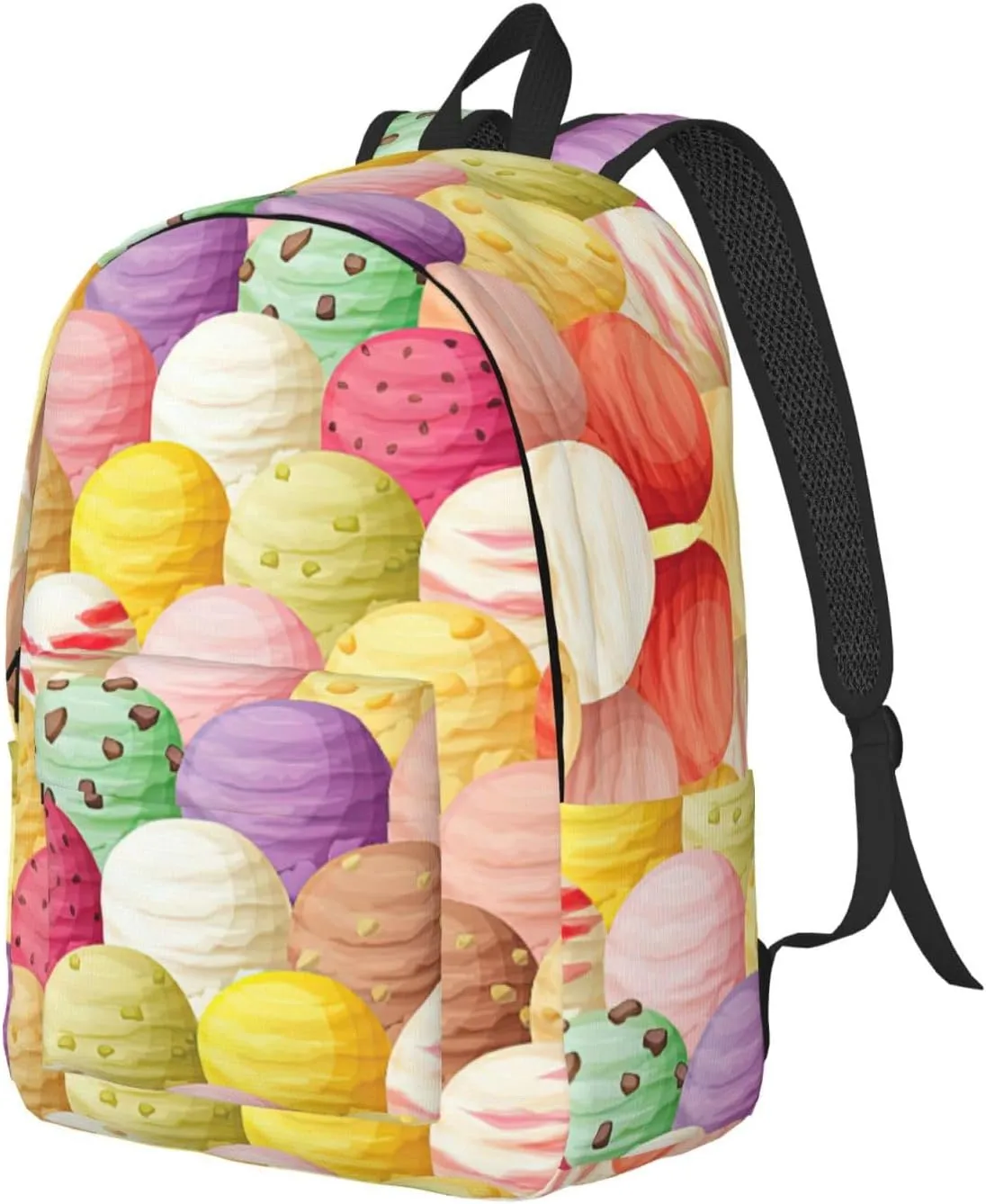 Ice Cream Print Canvas Backpack Women,Mens Travel Casual Daypack Bookbag For Laptop Work Travel Hiking