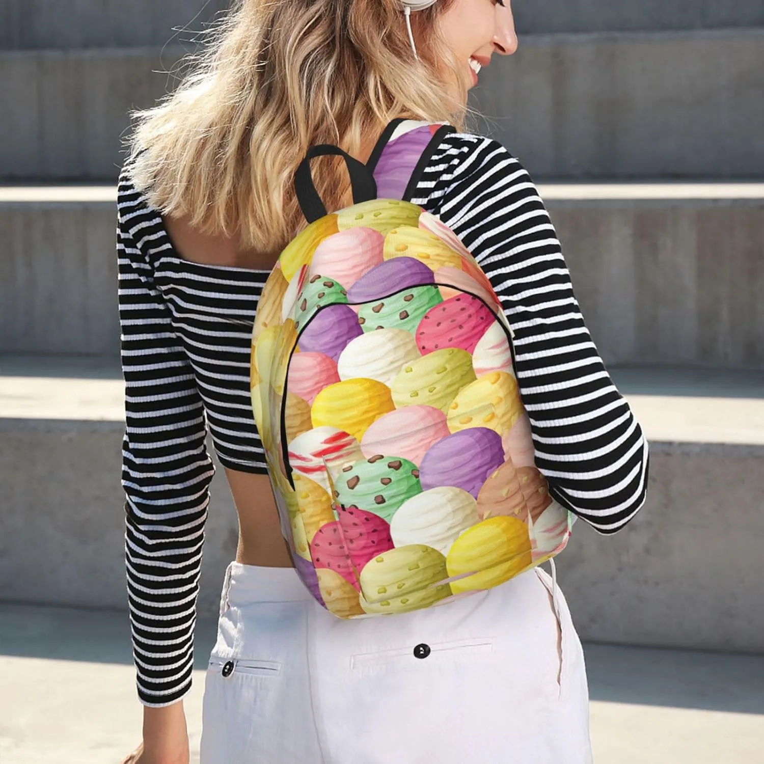 Ice Cream Print Canvas Backpack Women,Mens Travel Casual Daypack Bookbag For Laptop Work Travel Hiking