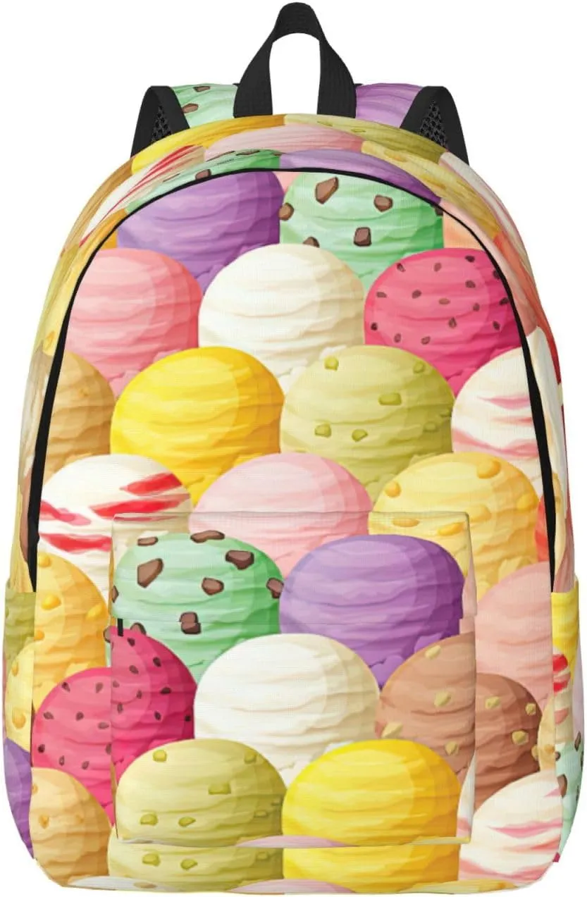 Ice Cream Print Canvas Backpack Women,Mens Travel Casual Daypack Bookbag For Laptop Work Travel Hiking
