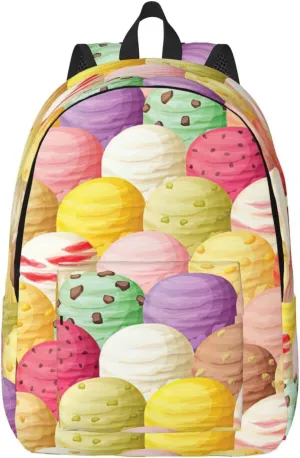 Ice Cream Print Canvas Backpack Women,Mens Travel Casual Daypack Bookbag For Laptop Work Travel Hiking