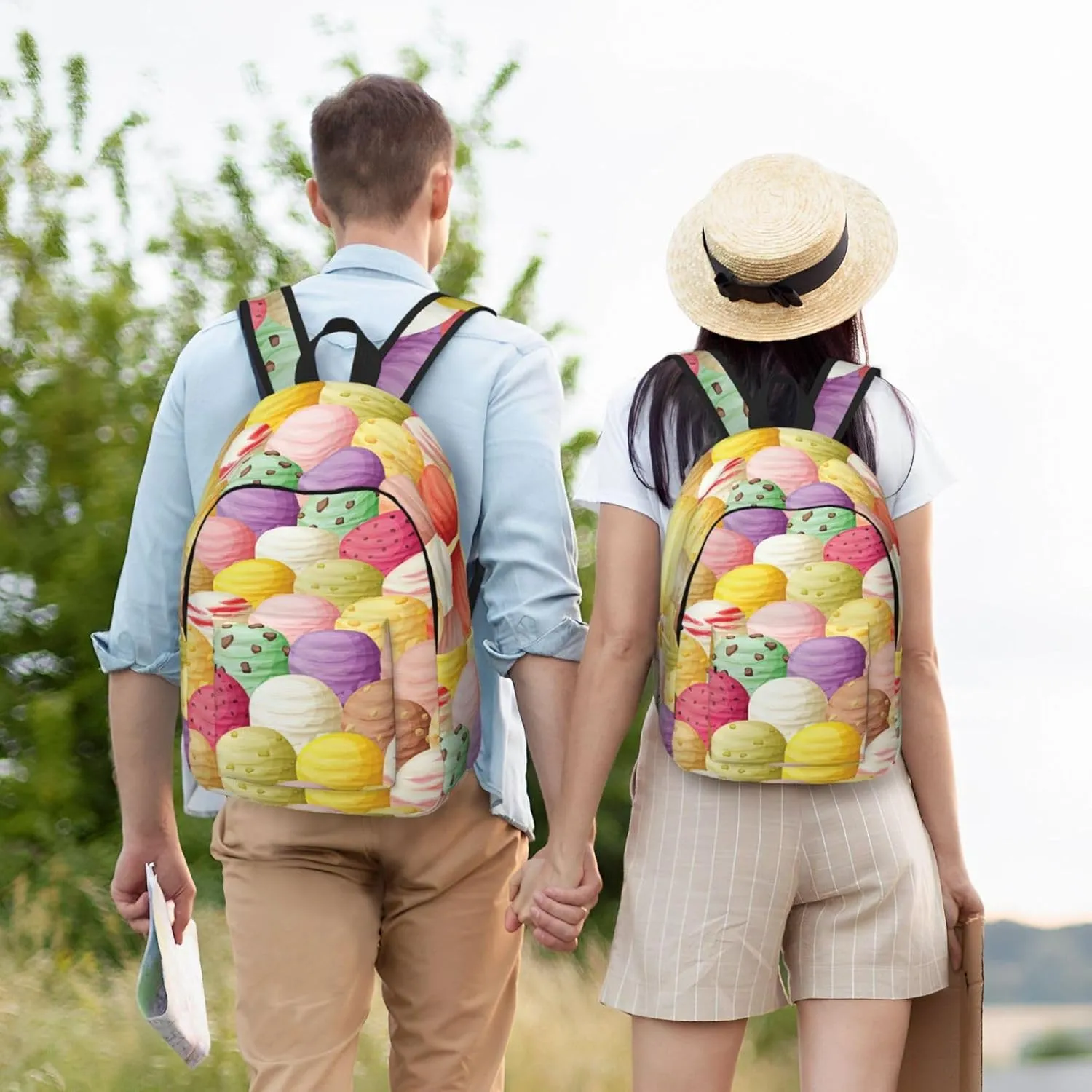 Ice Cream Print Canvas Backpack Women,Mens Travel Casual Daypack Bookbag For Laptop Work Travel Hiking