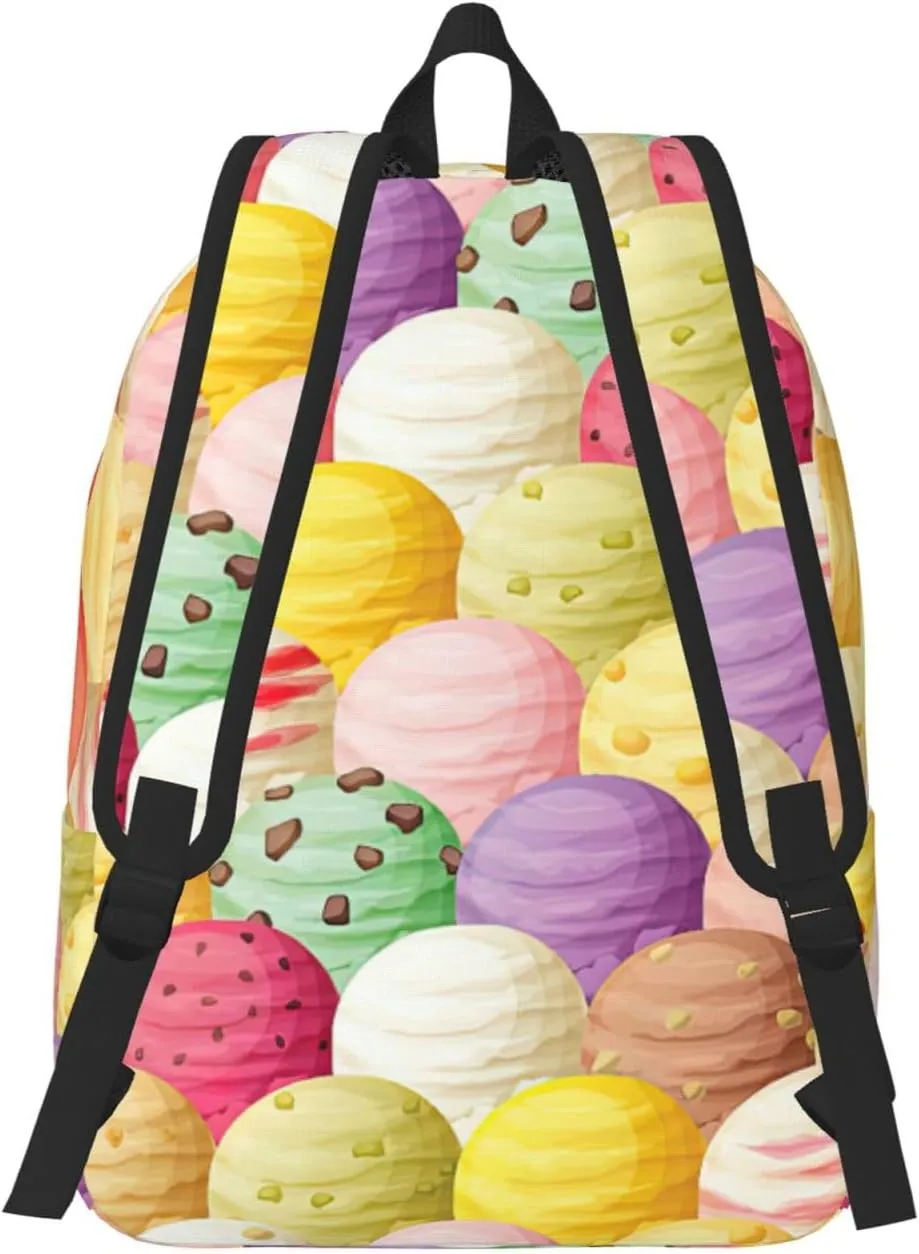 Ice Cream Print Canvas Backpack Women,Mens Travel Casual Daypack Bookbag For Laptop Work Travel Hiking
