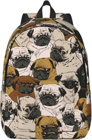 Imagen De Pug Print Canvas Backpack Women,Mens Travel Casual Daypack Bookbag For Laptop Work Travel Hiking