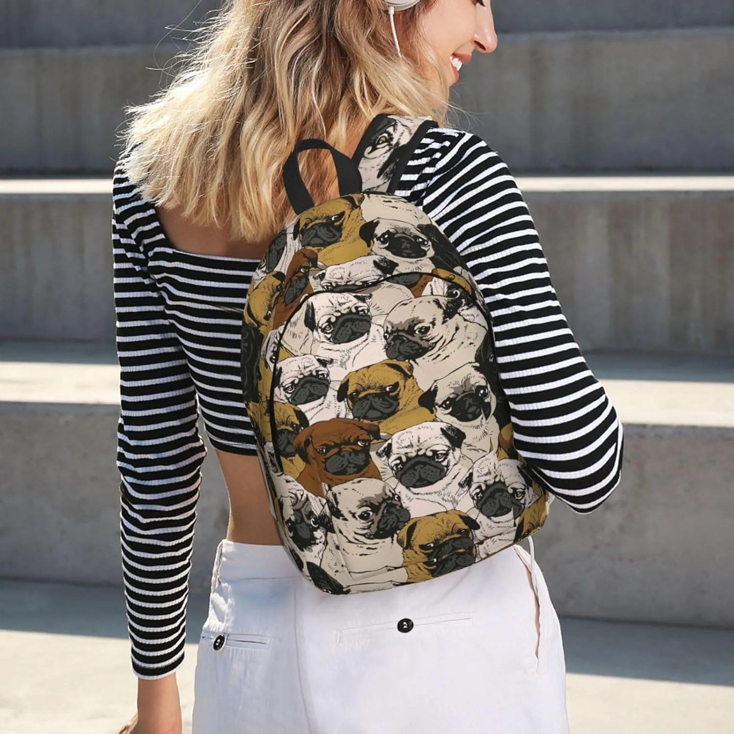 Imagen De Pug Print Canvas Backpack Women,Mens Travel Casual Daypack Bookbag For Laptop Work Travel Hiking